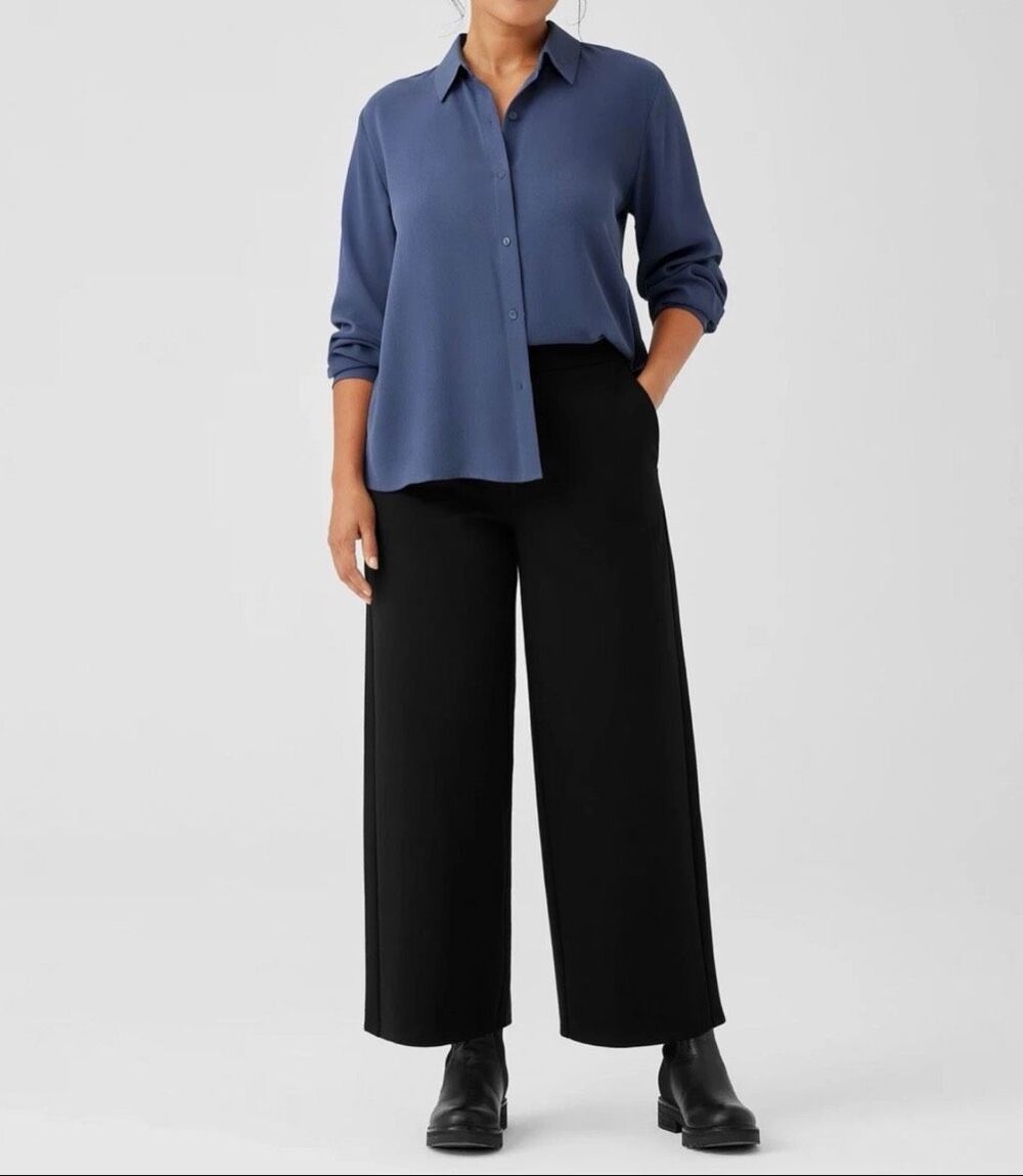 Eileen Fisher $218 Washable Flex Ponte Wide-Leg Pant in Black womens PP NWOT